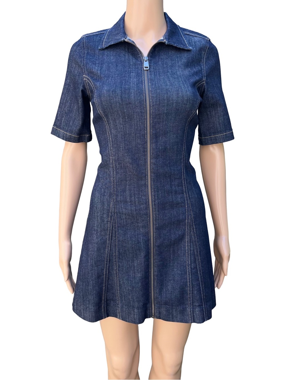 NWOT Zara Denim Dress XS Dark Wash Zip Front